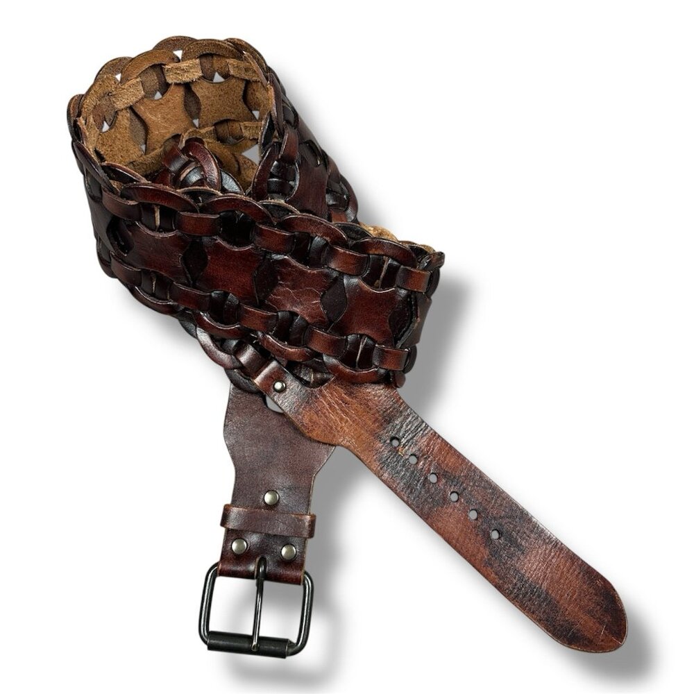 Equal Hands Wide Brown Leather Belt Size 2XL Interlocking Chain Steampunk